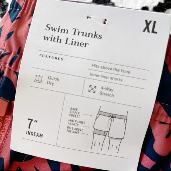 NEW Goodfellow Floral swim trunks with liner 7” inseam men’s size XL - Picture 2 of 8